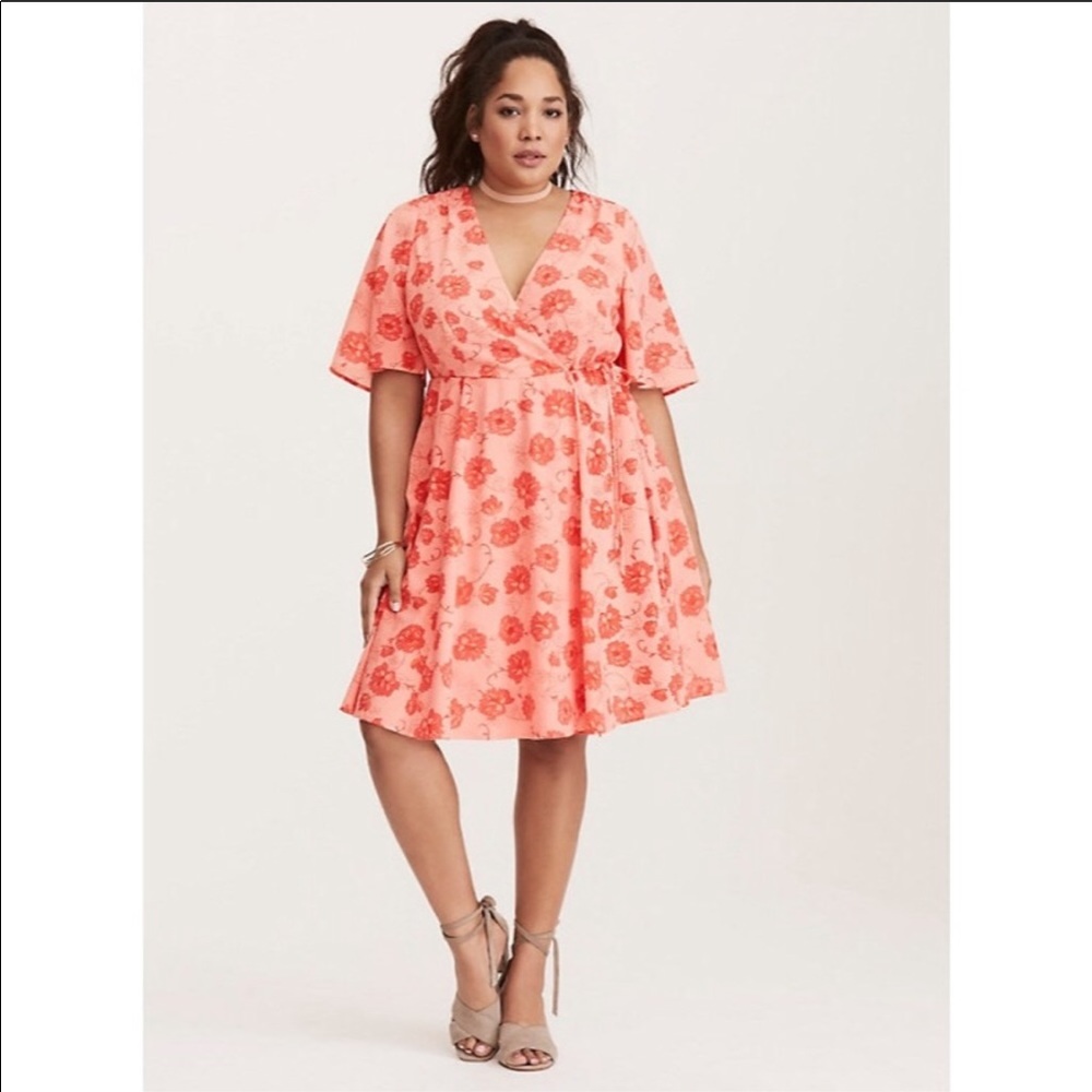 Torrid Pink Floral Wrap Dress